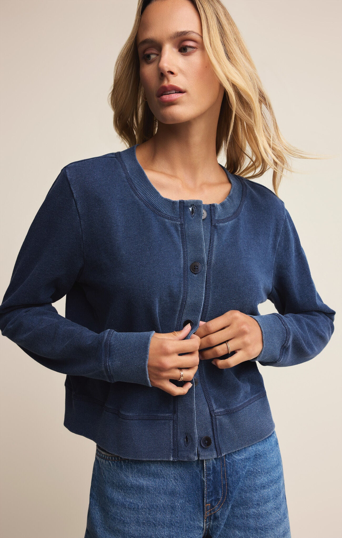 Daily Knit Denim Cardigan |Indigo|