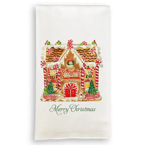 Gingerbread House With Merry Christmas Dishtowel