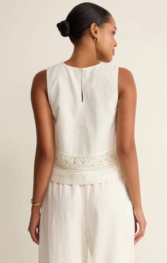 Sloan Embroidered Linen Top |White Linen|