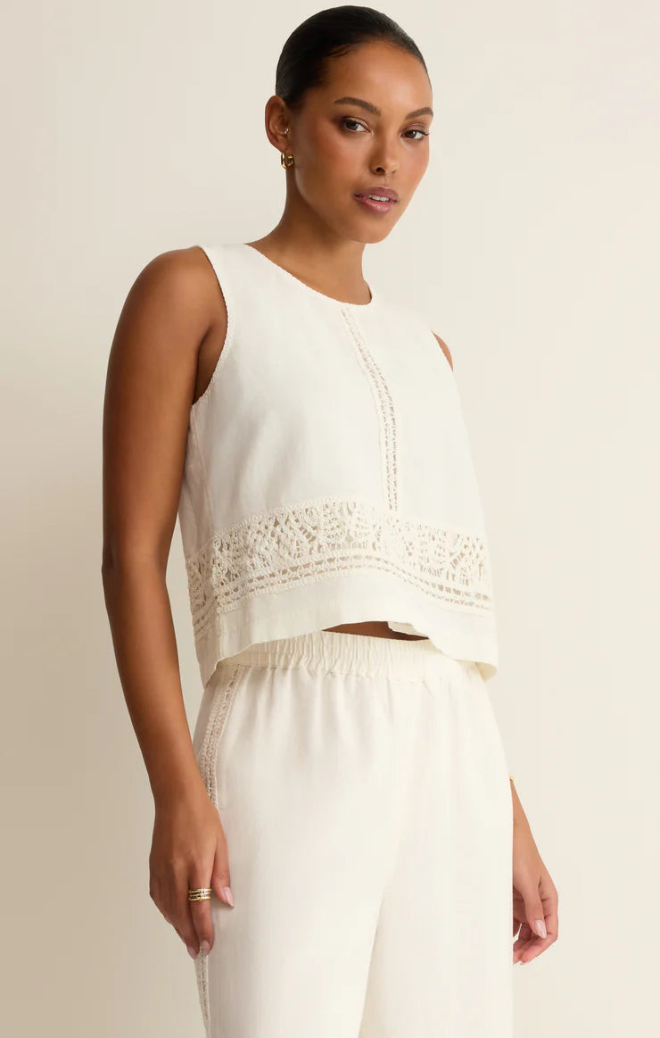 Sloan Embroidered Linen Top |White Linen|