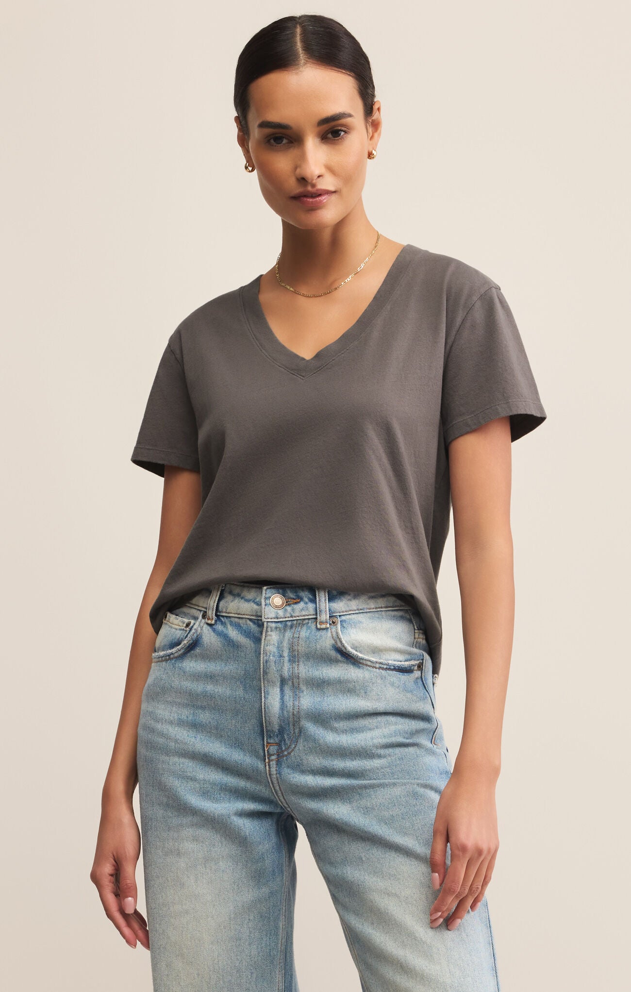 Weekdays V-neck Tee |Washed Grey|