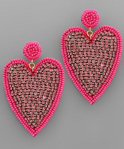 Beaded Heart Dangle Earrings