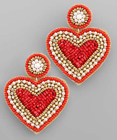 Red Heart Bead Earrings