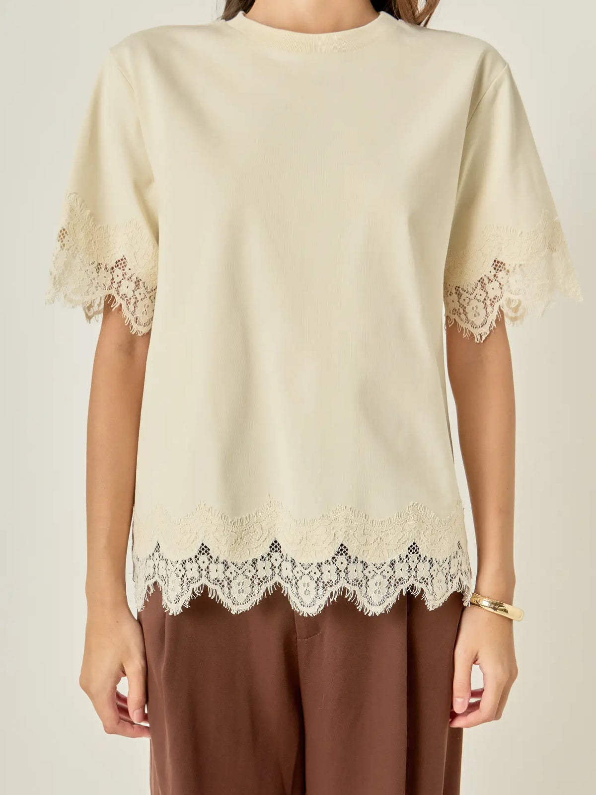 Satin Lace Trim Tee
