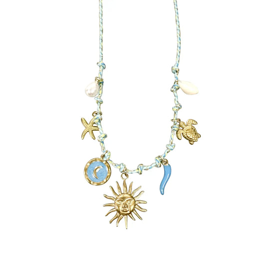 Sunny Turquoise Coin Charm Necklace