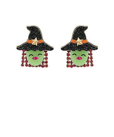 Glitter Witch Face Earring