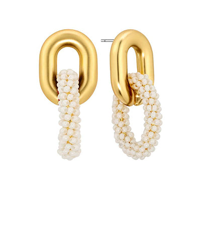 Bead and Metal Oval Link Earring