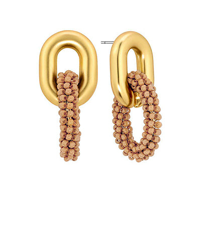 Bead and Metal Oval Link Earring