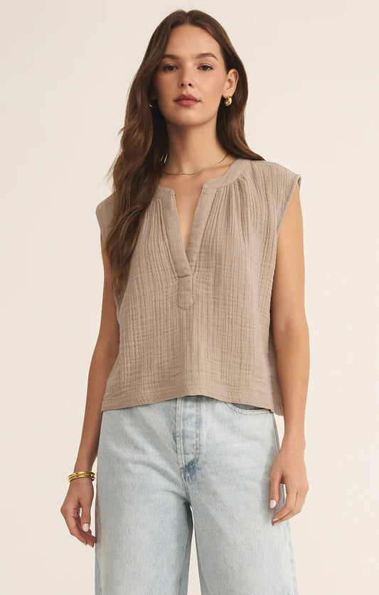 Cliffside Airy Gauze Top V-Neck