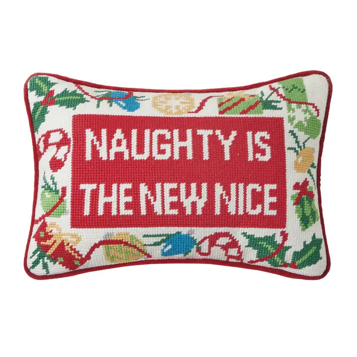 Naughty Nice Embroidered Pillow