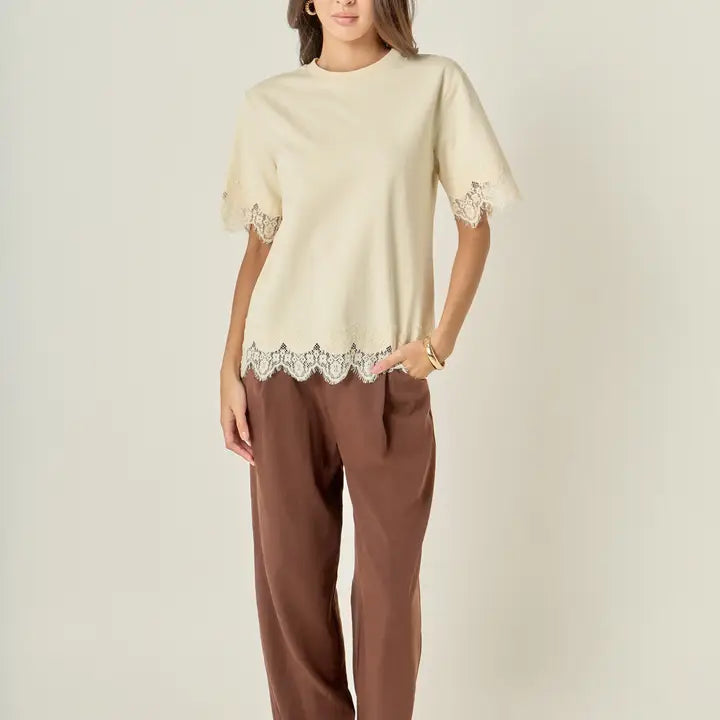 Satin Lace Trim Tee
