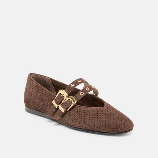 Baylee Grommet Flat |Dk Brown Suede|