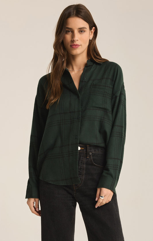 River Plaid Button Up |Cyprus Green|