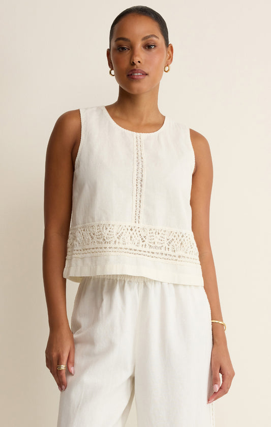Sloan Embroidered Linen Top |White Linen|