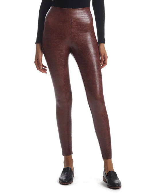 Faux Leather Animal Legging |Brown Croc|