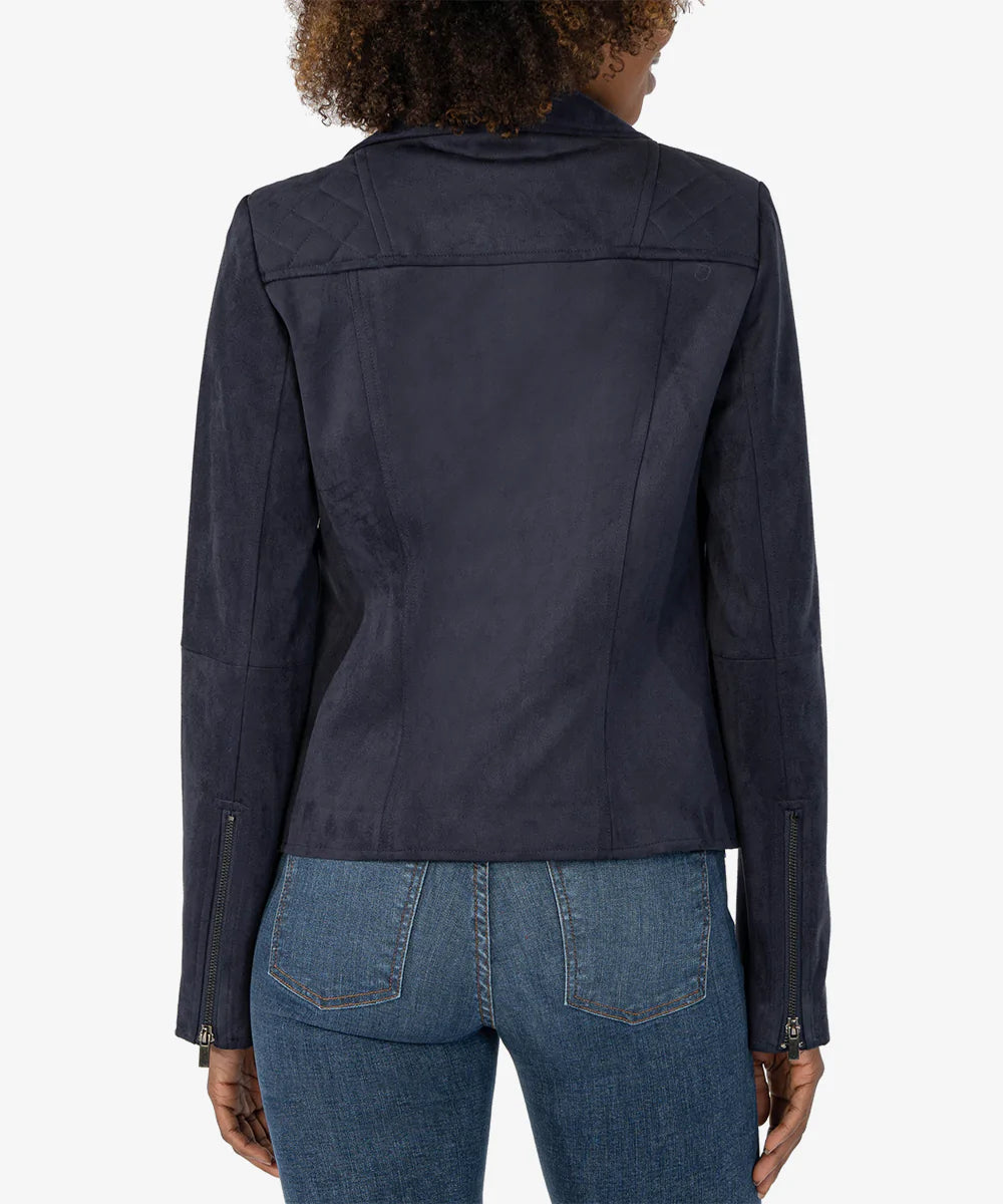 Quinn Faux Suede Moto Jacket |Navy|