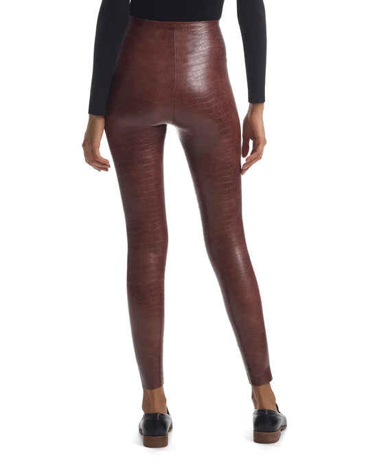 Faux Leather Animal Legging |Brown Croc|