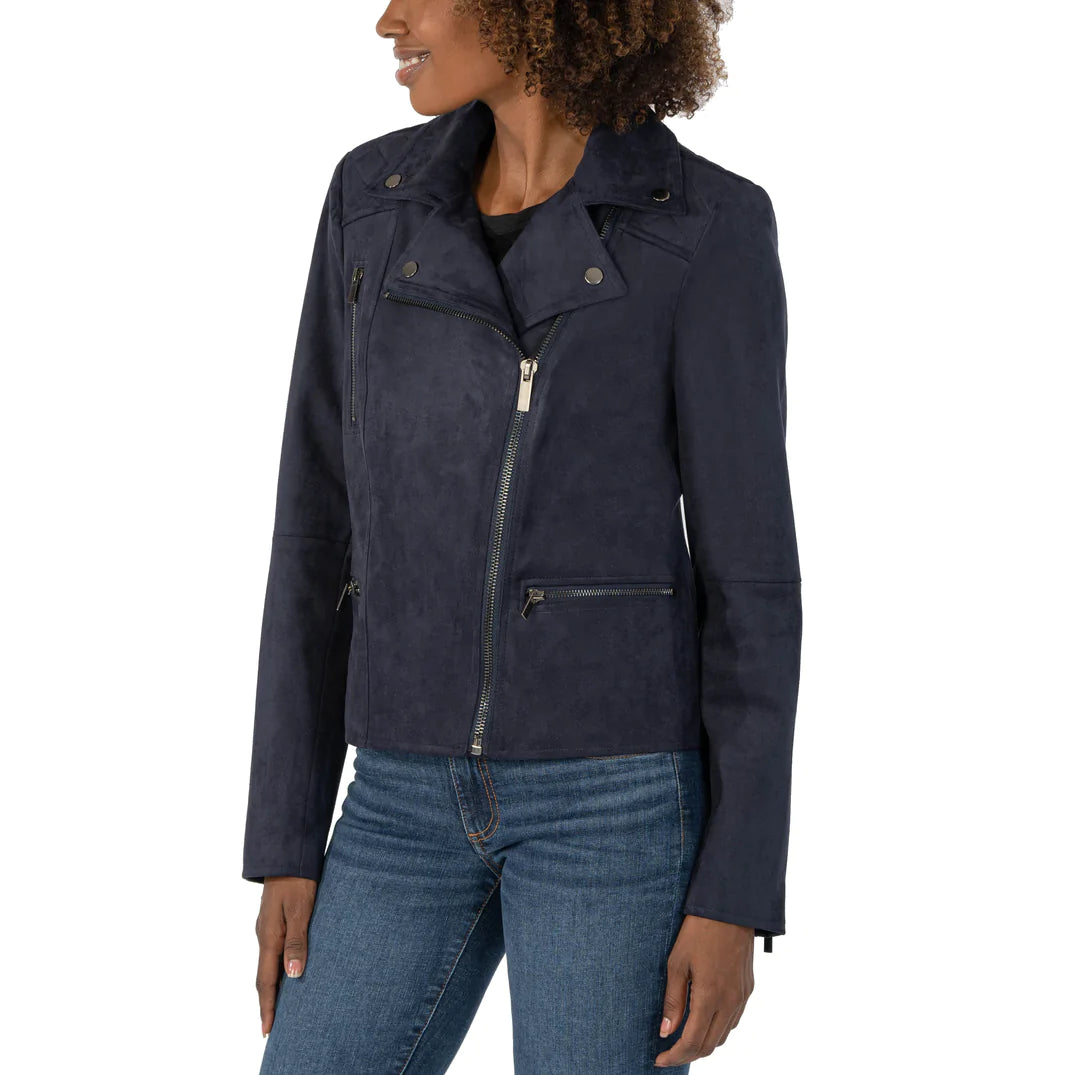 Quinn Faux Suede Moto Jacket |Navy|