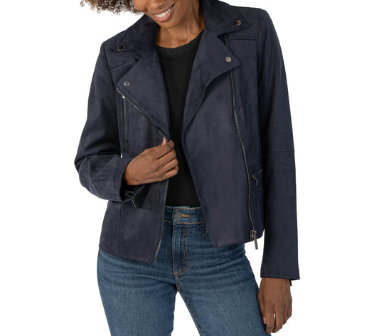 Quinn Faux Suede Moto Jacket |Navy|